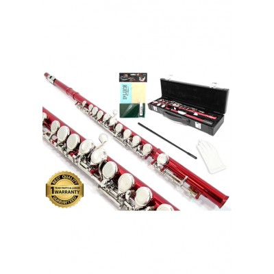 D'Luca 400 Series Red 16 Closed Hole C Flute with Offset G and Split E Mechanism, PU Leather Case, Cleaning Kit and 1 Year Manufacturer Warranty   